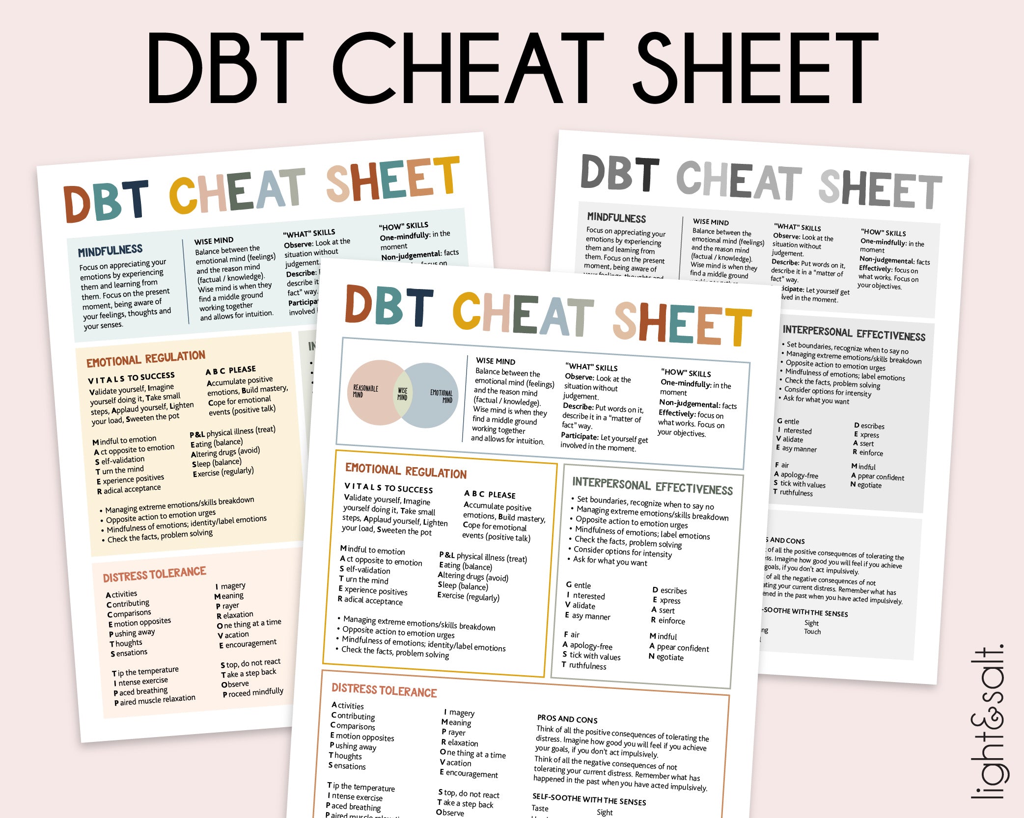 DBT Cheat Sheet Therapy Worksheet LightandSaltDesign
