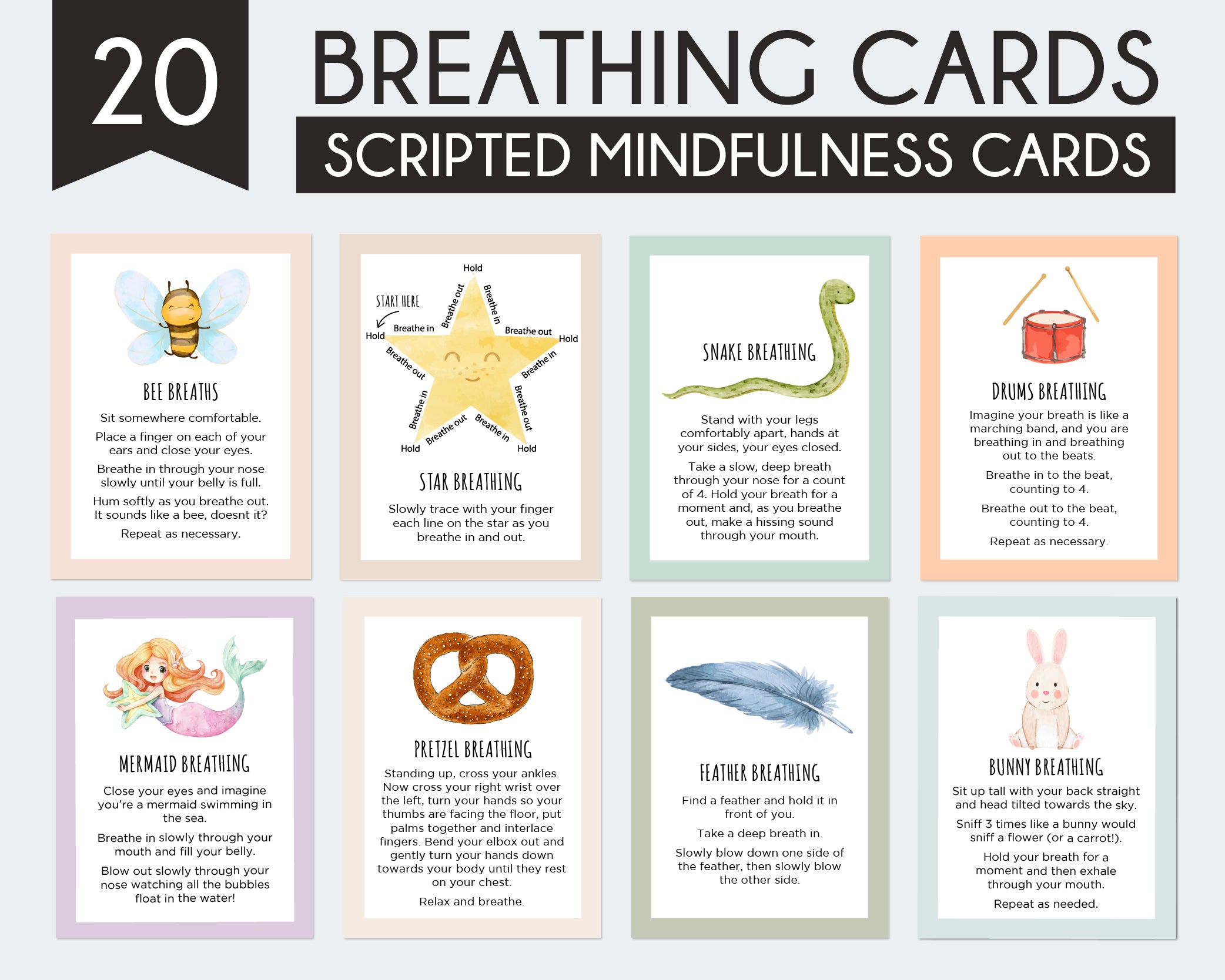 Mindfulness Breathing Cards for kids LightandSaltDesign