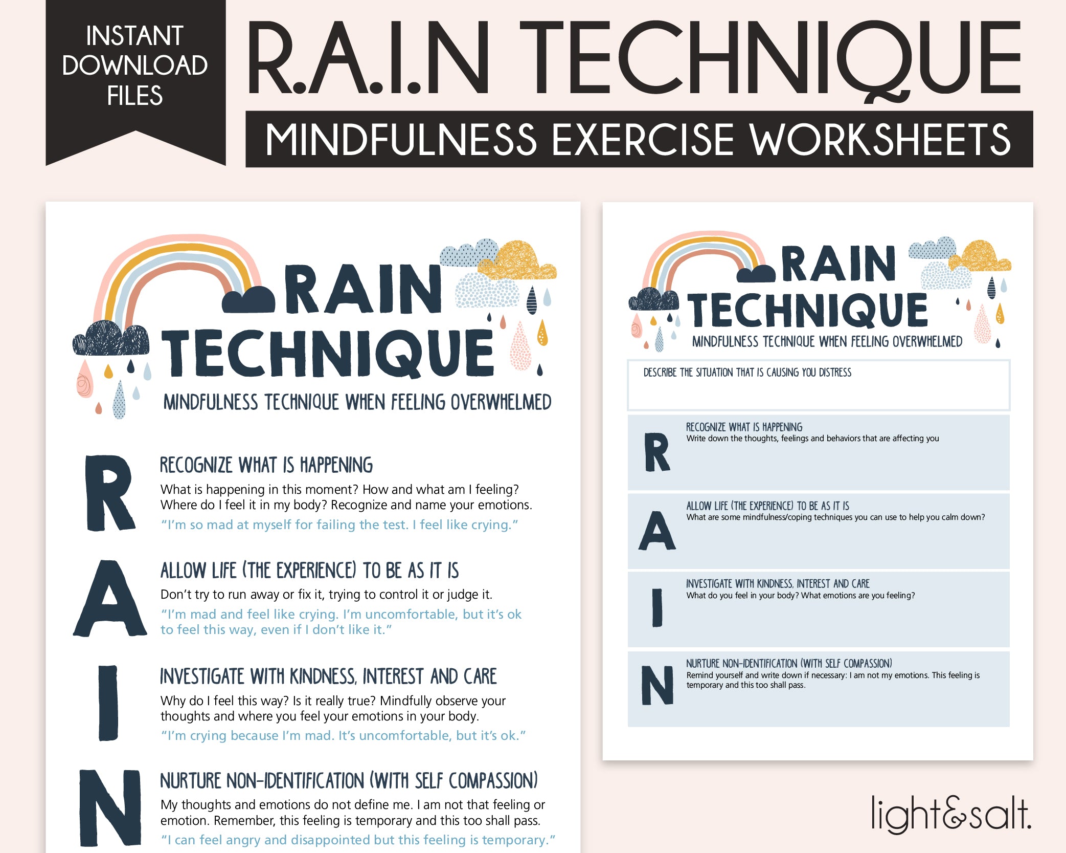 Rain mindfulness technique worksheet LightandSaltDesign