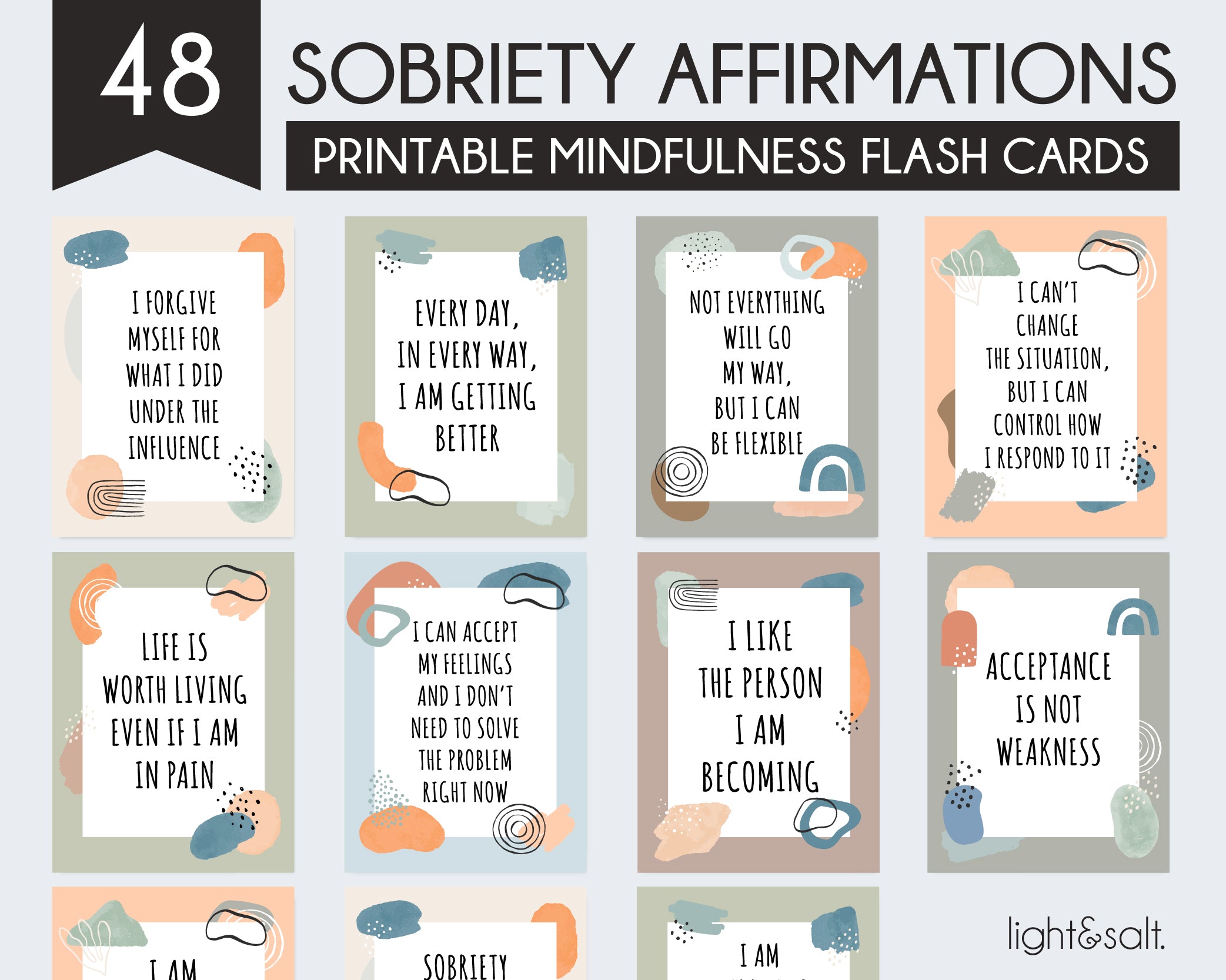 Sobriety Affirmation Cards, Recovery Statements
