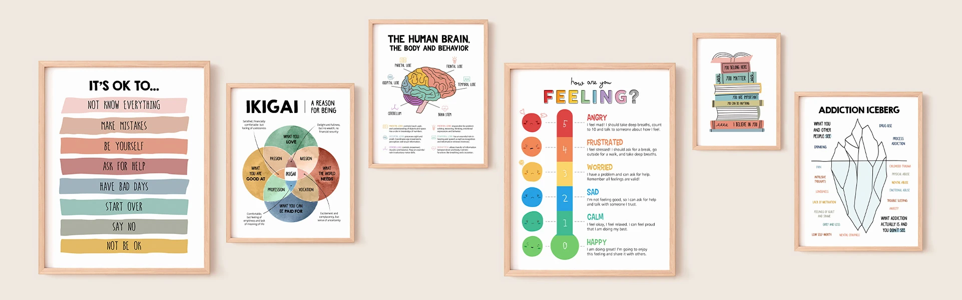 Light & Salt mental health posters framed on a wall.