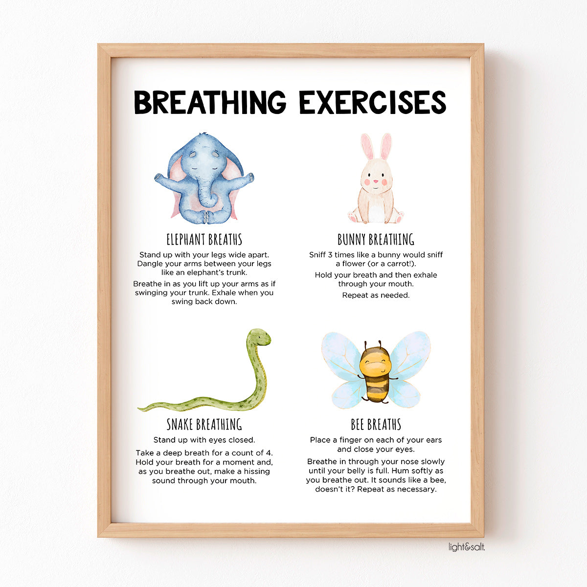 Animal breathing exercises poster, mindfulness breathing