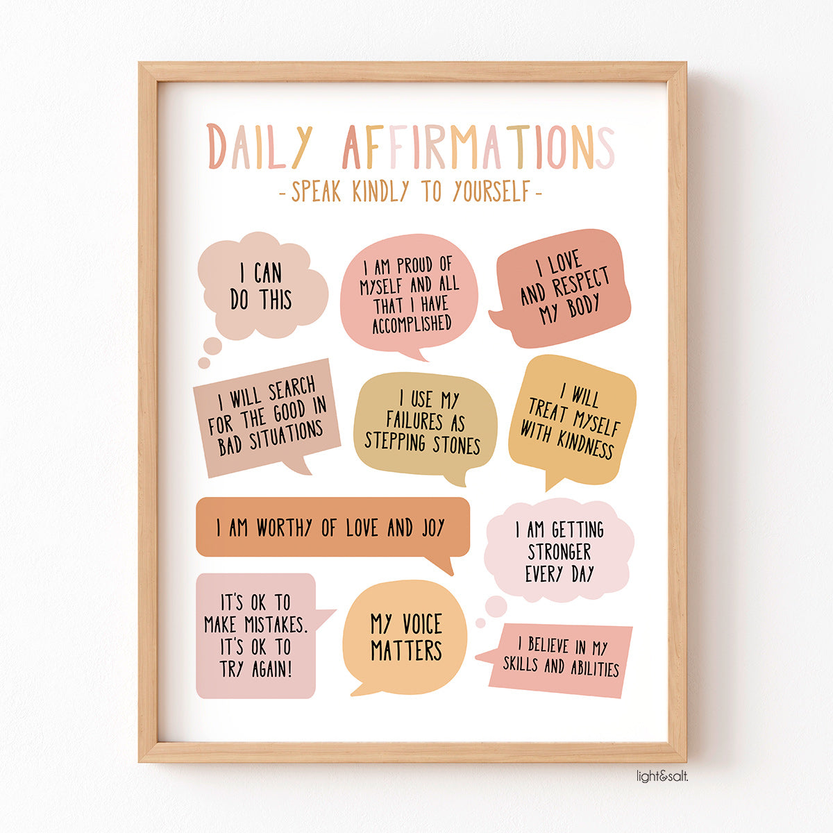 Daily affirmations, speak kindly to yourself poster – LightandSaltDesign