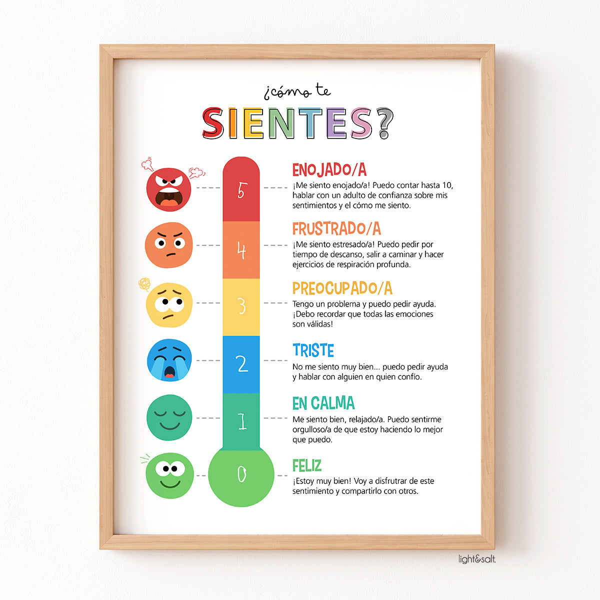 Spanish rainbow feelings thermometer poster, termómetro de sentimientos