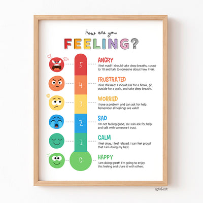 Rainbow feelings thermometer poster, emotions meter