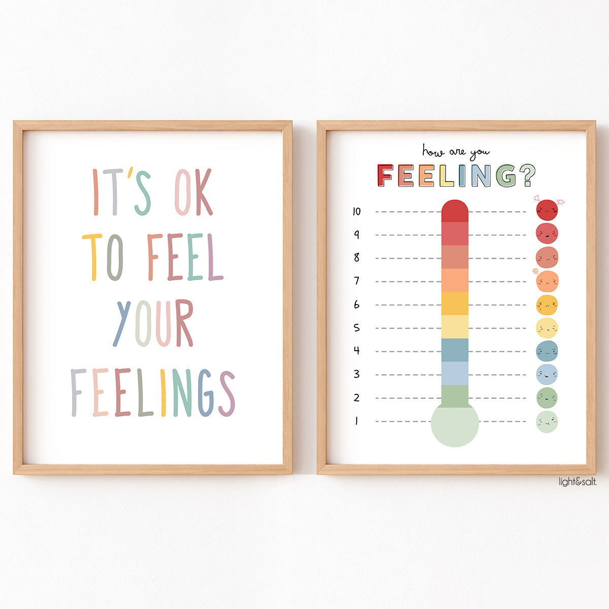 Rainbow feelings thermometer poster set of 2, it's ok to feel your feelings