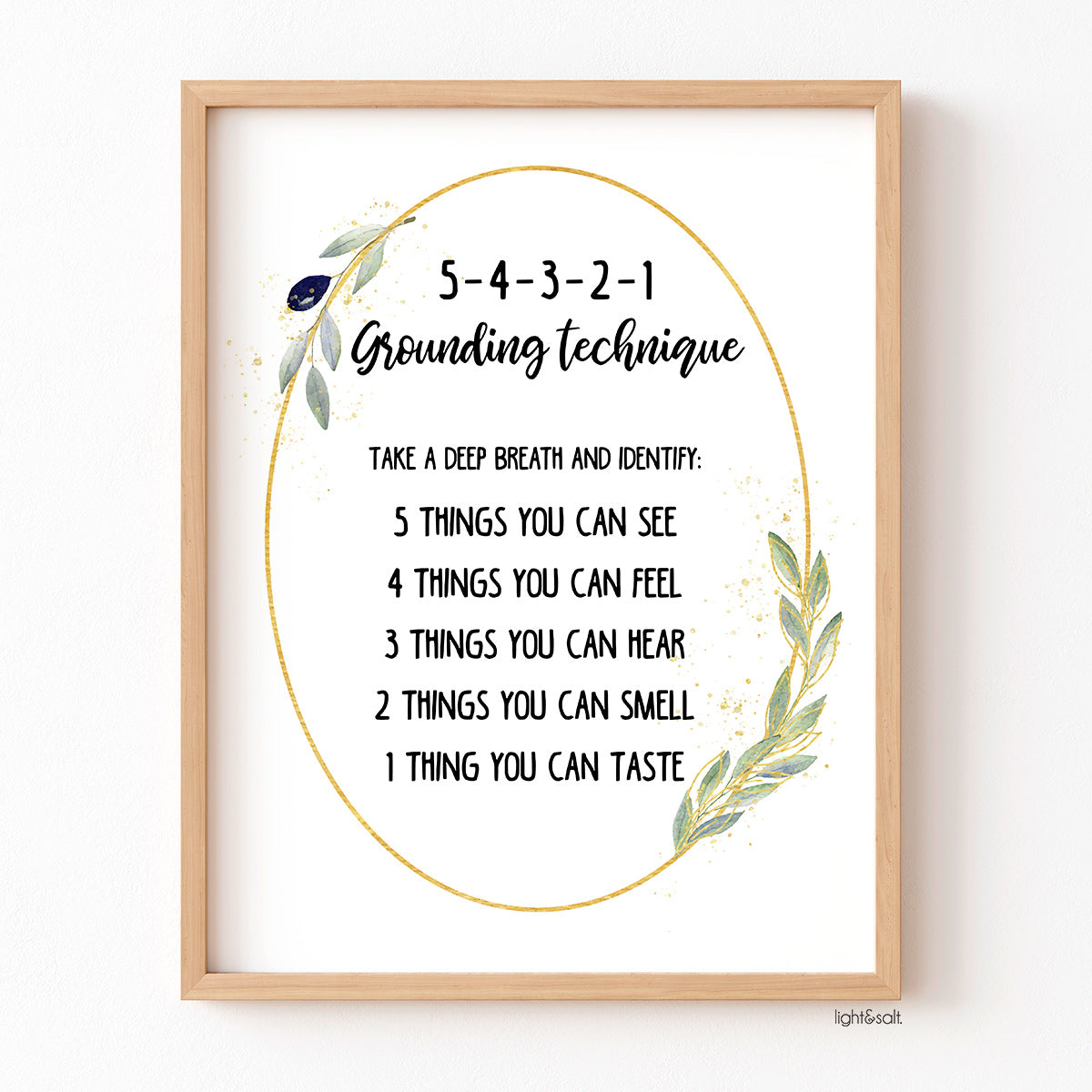 Grounding technique poster, coping skills (greenery), 54321 Grounding