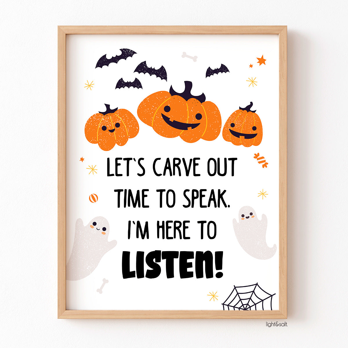 Let's carve out time to speak, I'm here to listen! Halloween mental health poster