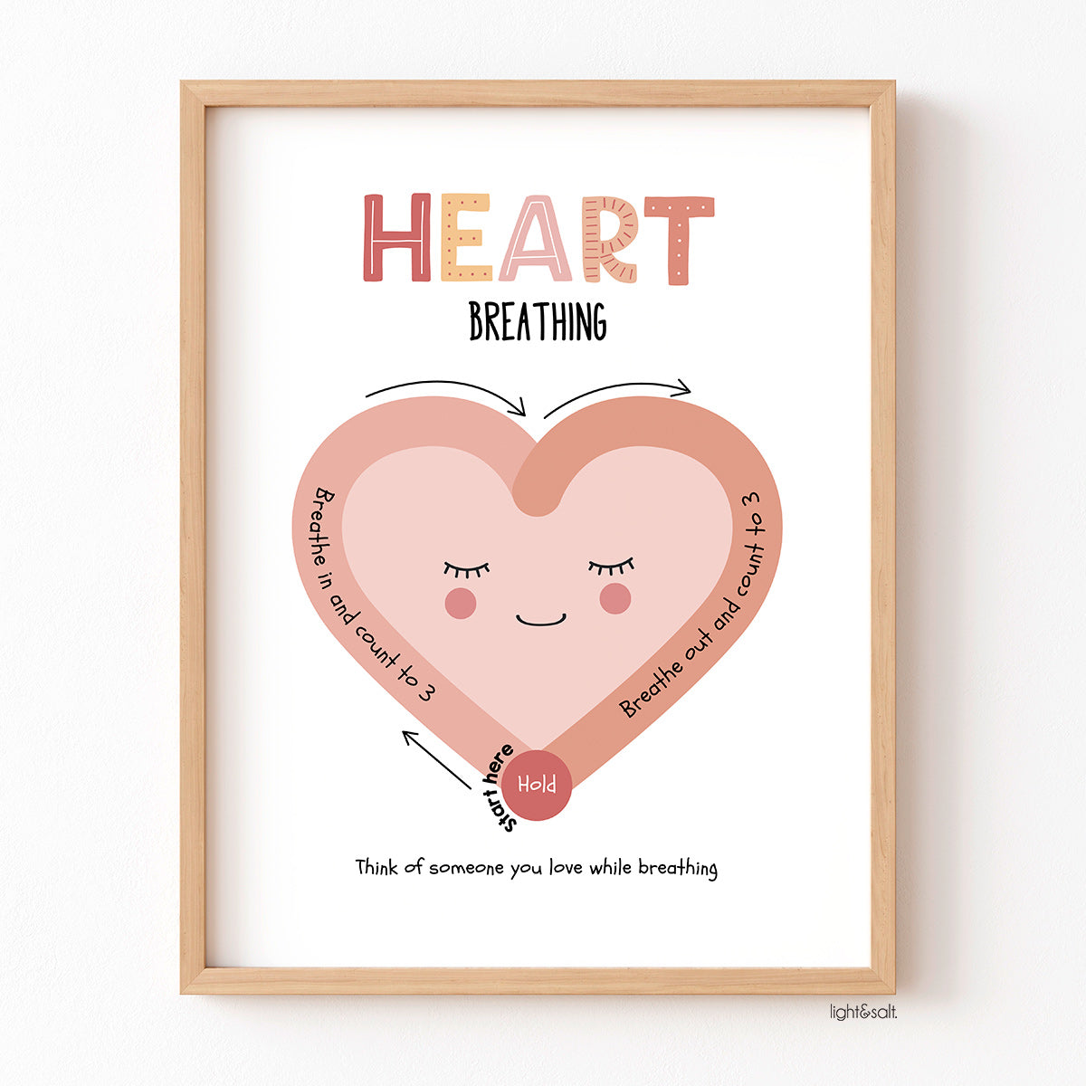 Heart breathing poster, mindfulness breathing – LightandSaltDesign