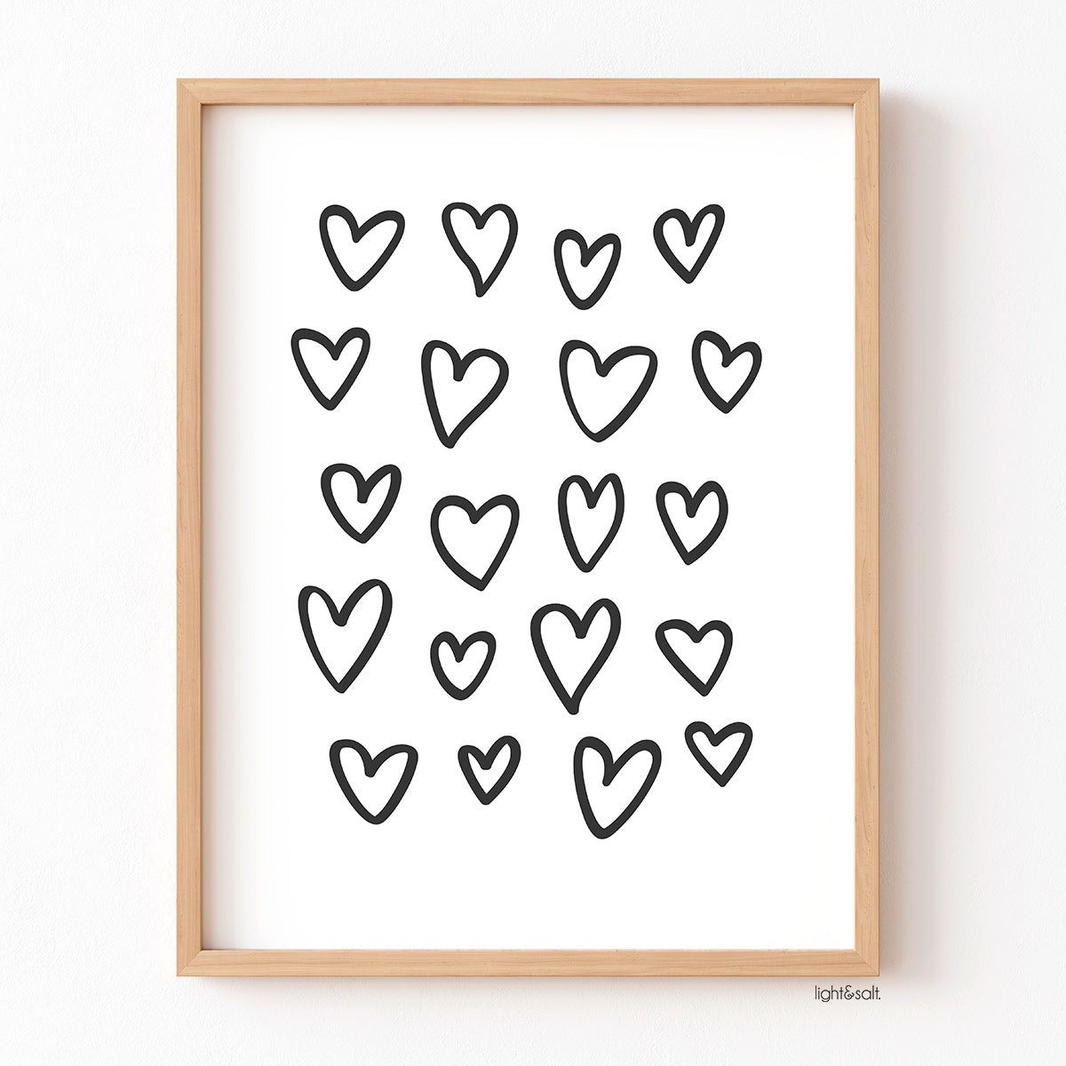 Hearts print, black and white