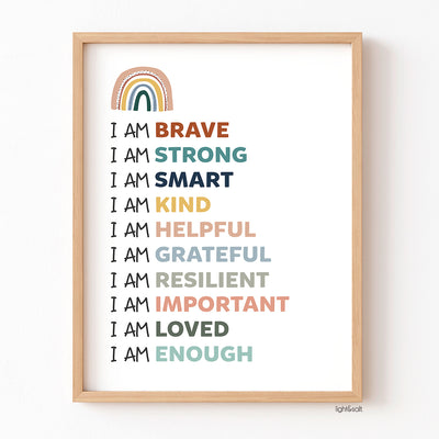 Boho Rainbow Daily affirmations for kids poster