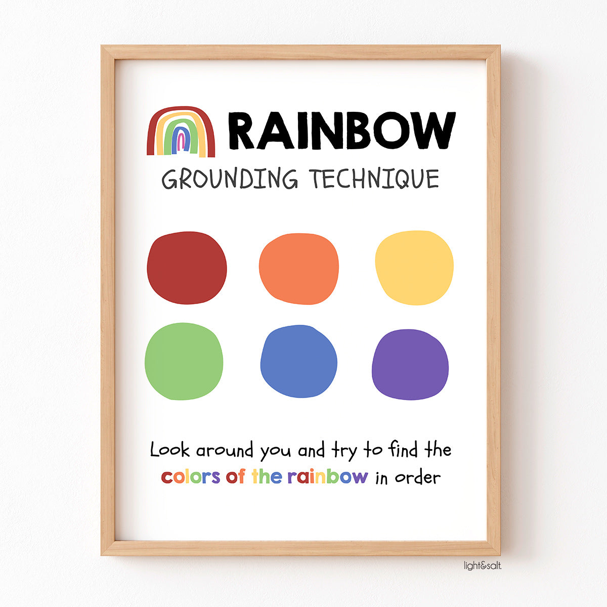 Rainbow grounding technique poster, Mindfulness breathing poster