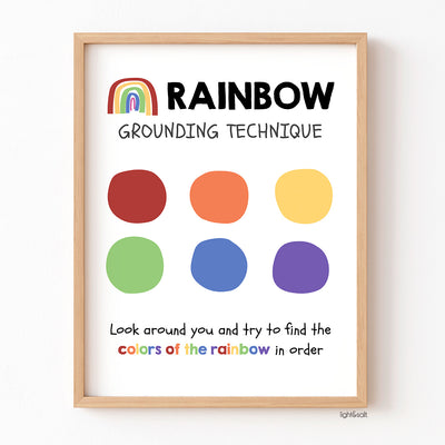 Rainbow grounding technique poster, Mindfulness breathing poster