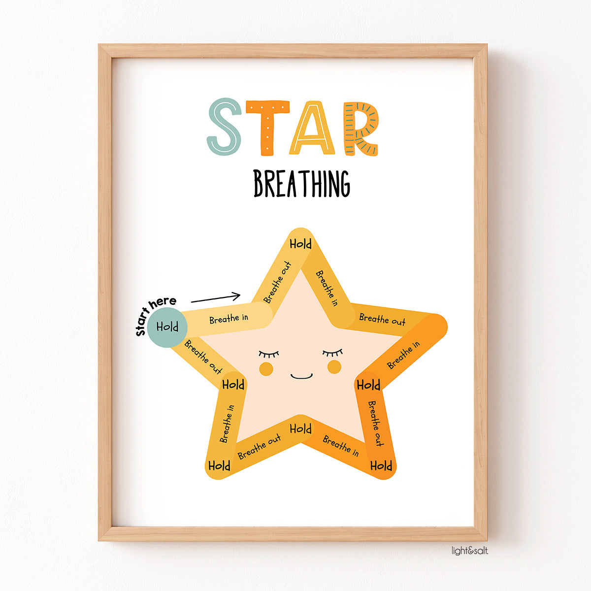 Star breathing poster, mindfulness breathing technique