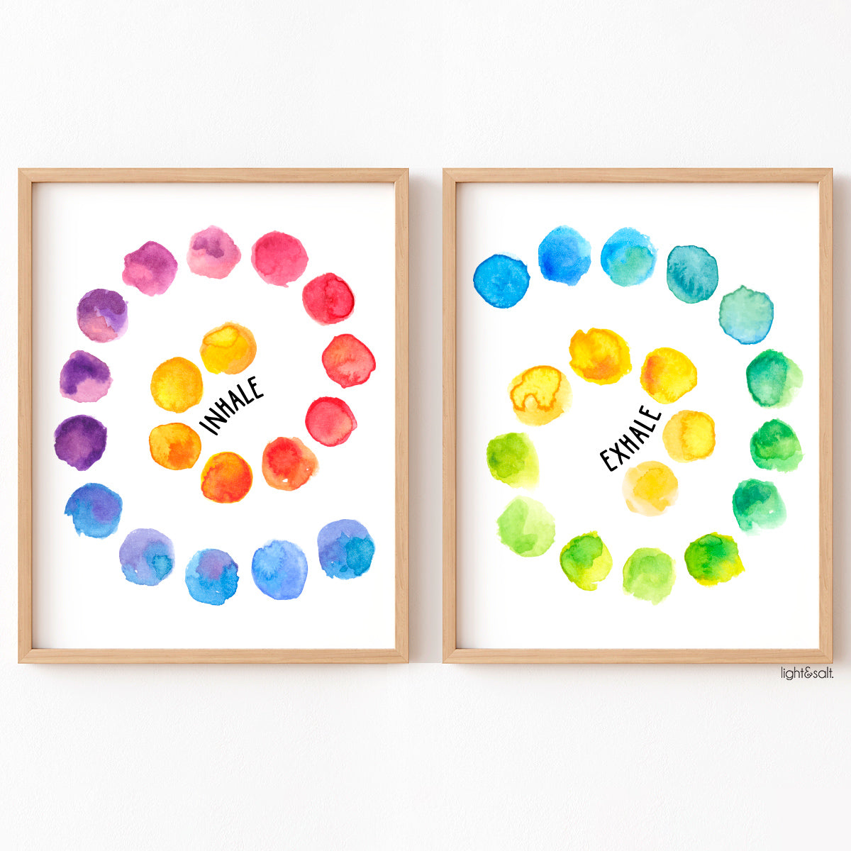 Watercolor Inhale, exhale poster set of 2, mindful breathing