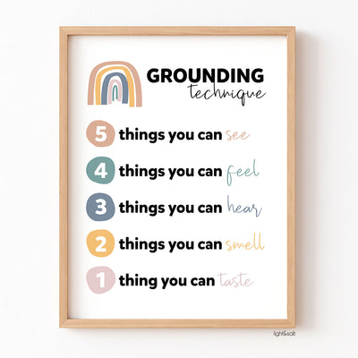 Grounding technique poster, mindfulness breathing