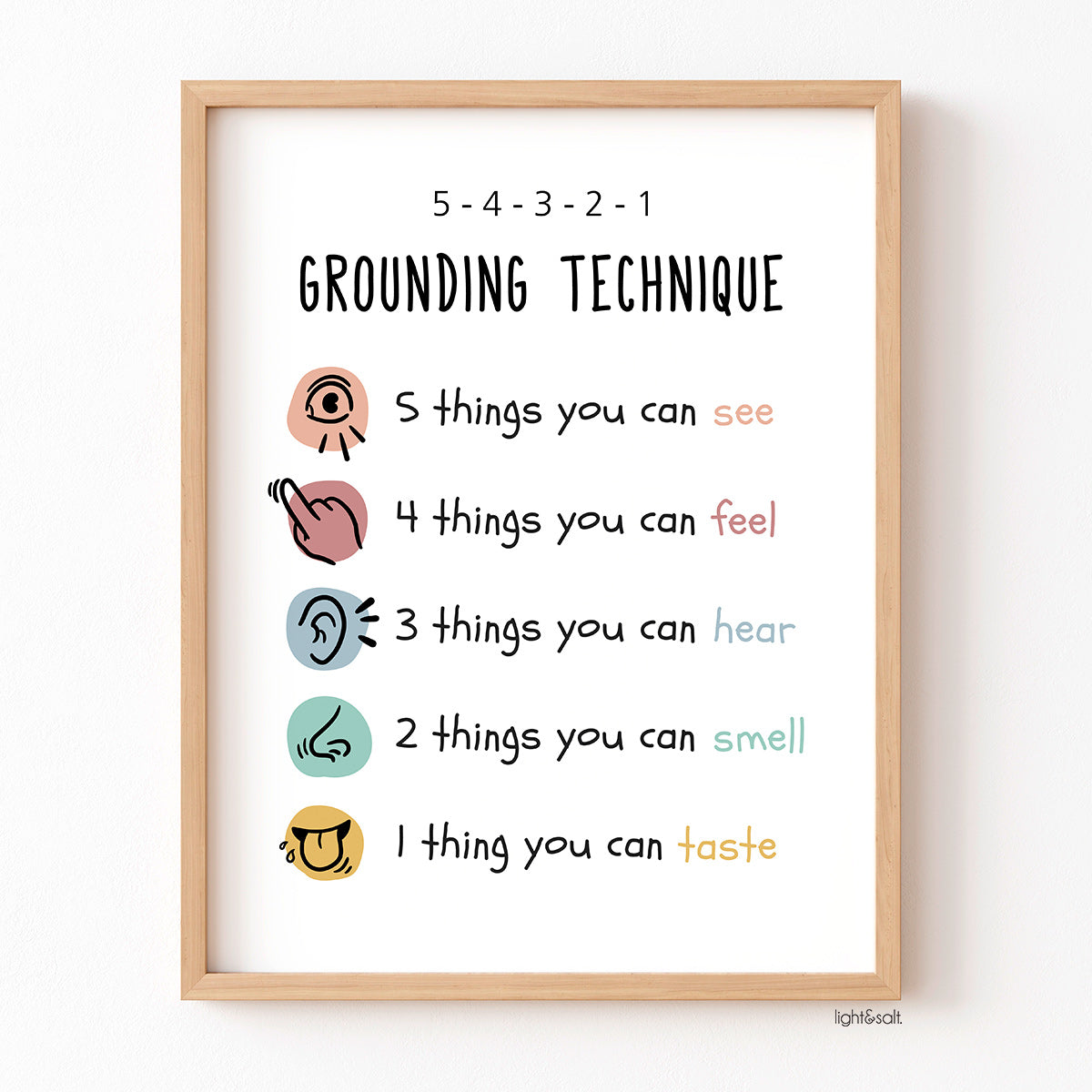 Grounding technique poster, 5,4,3,2,1 technique – LightandSaltDesign