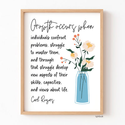 Growth occurs when individuals confront problems, Carl Rogers quote poster