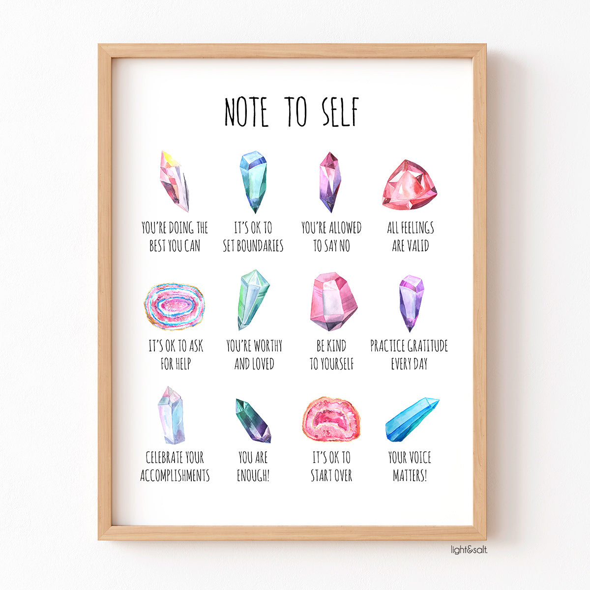 Note to self poster, crystals