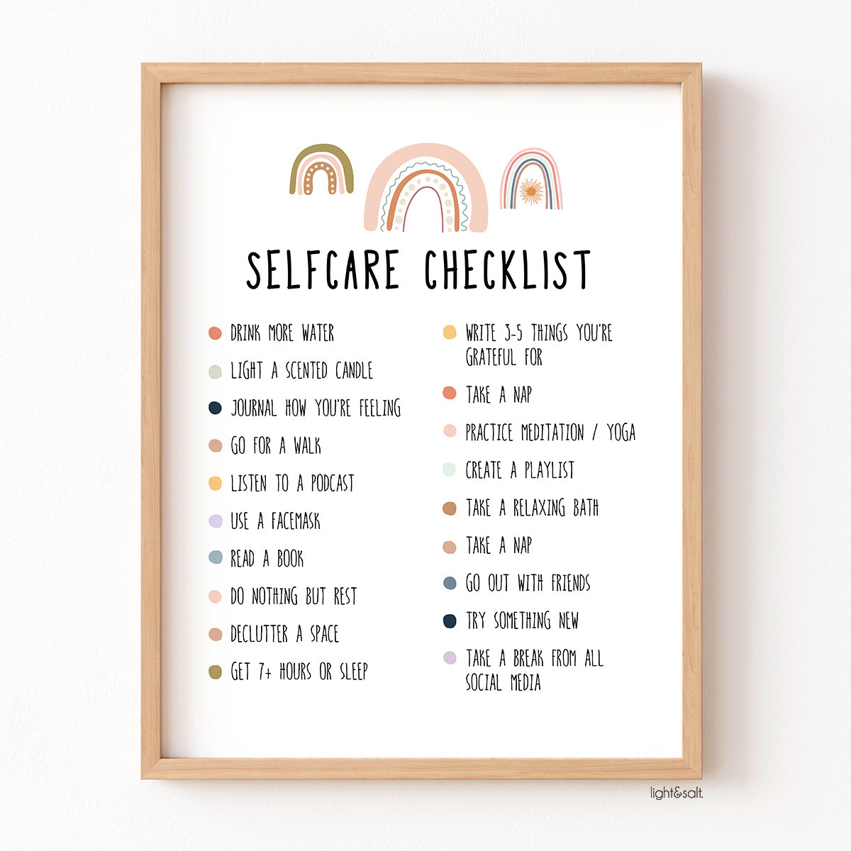 Self care checklist poster