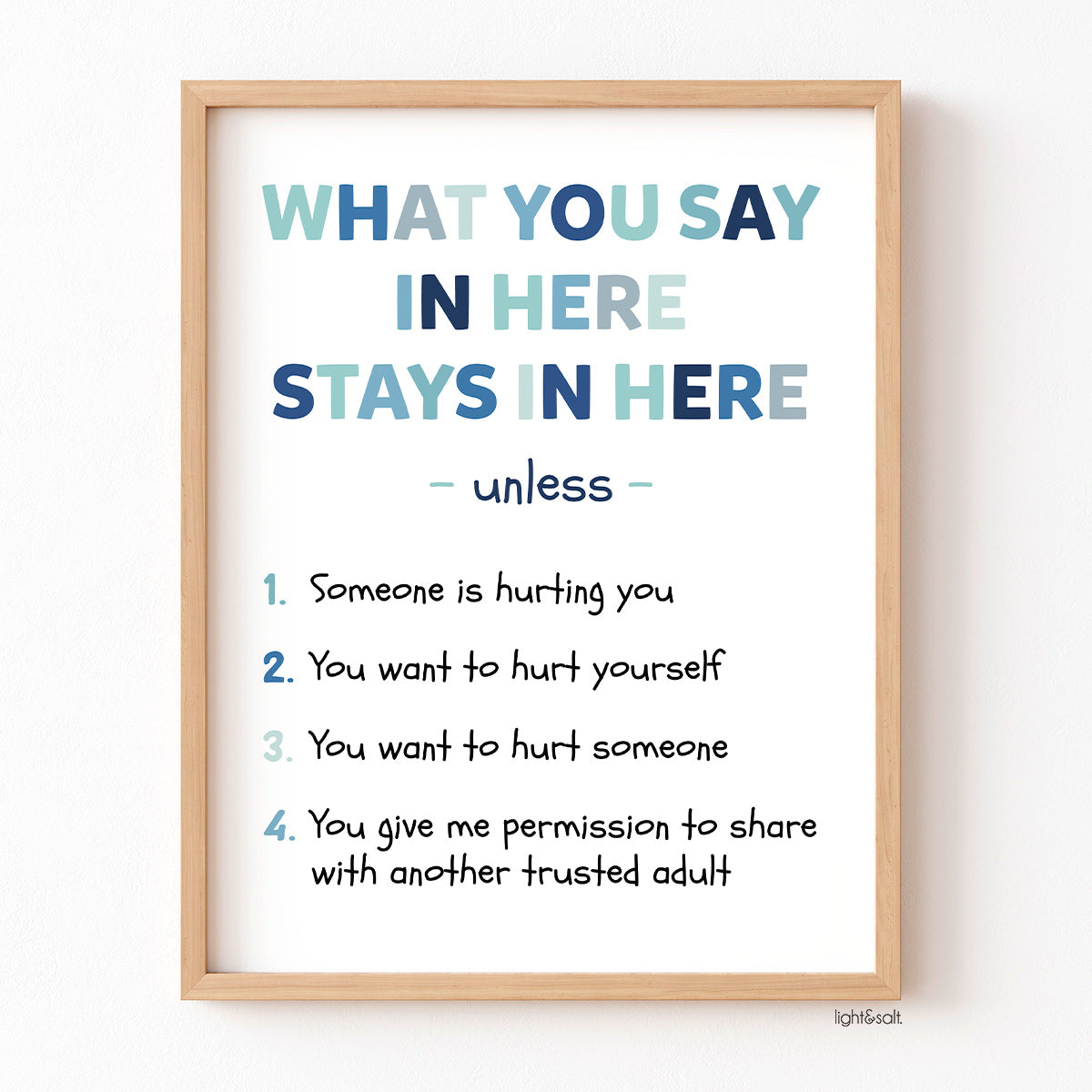 What you say in here stays in here, confidentiality poster, blue tones