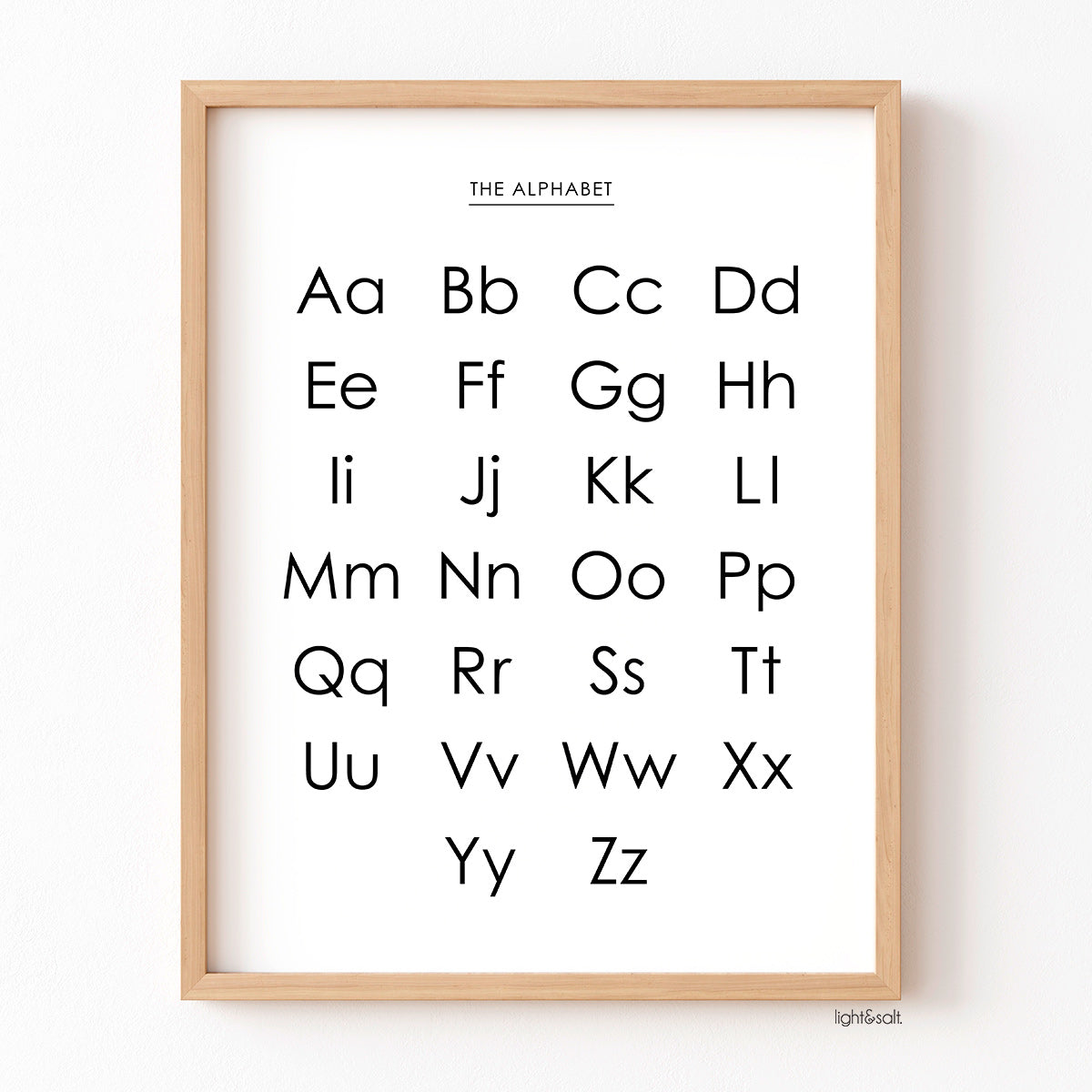 Minimal alphabet poster, black and white