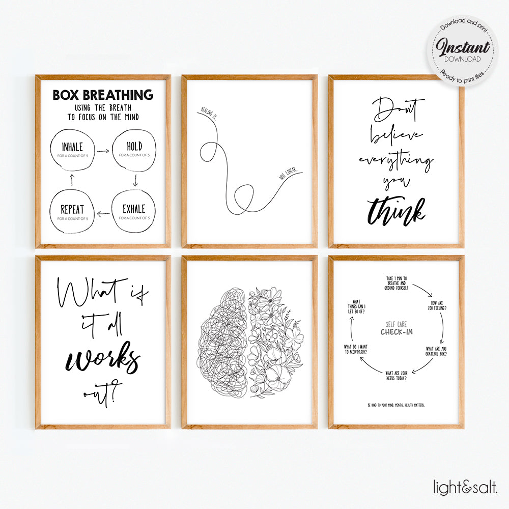 Set of 6 Black and White Mental Health Posters