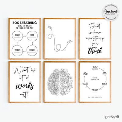 Set of 6 Black and White Mental Health Posters