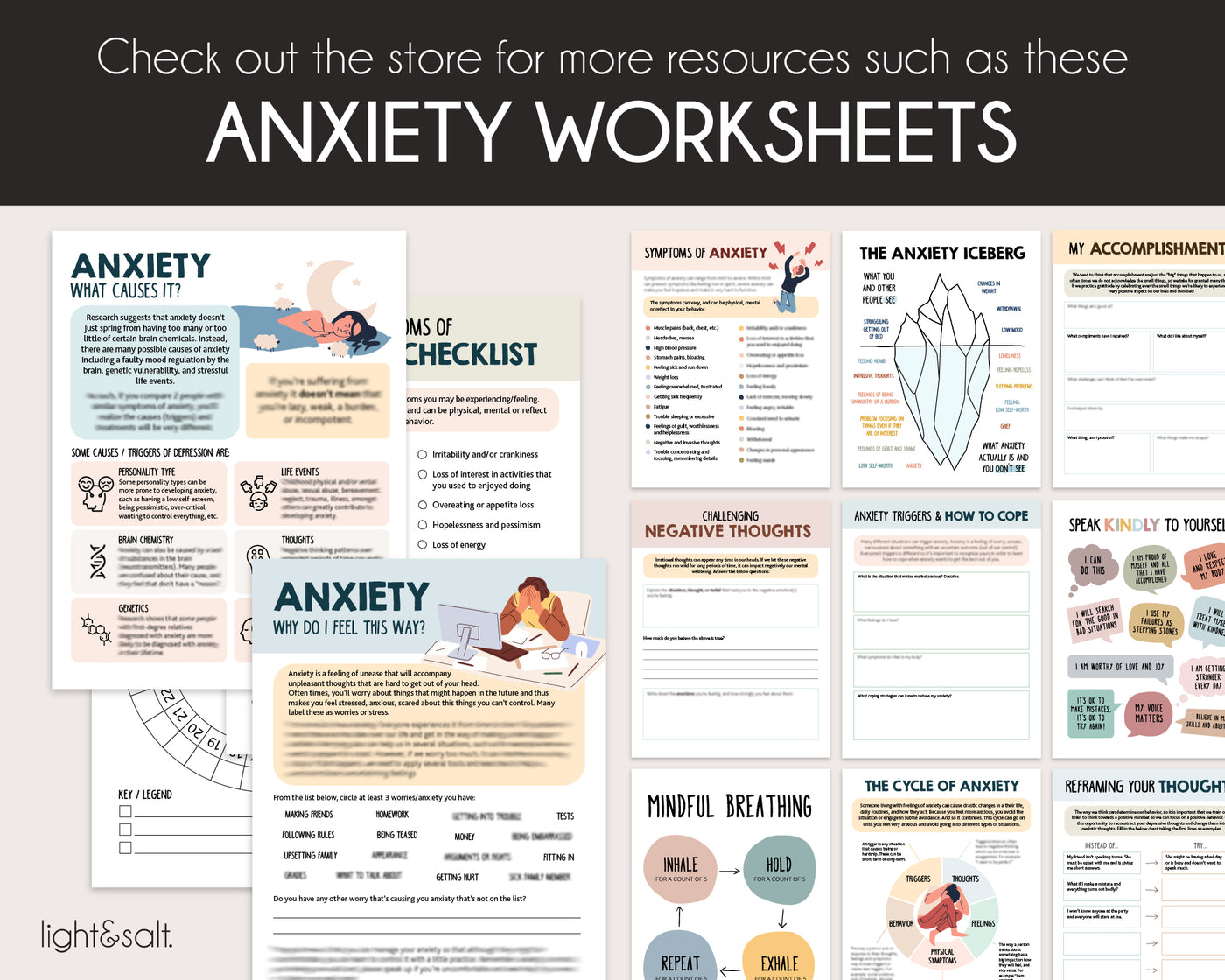Somatic Healing workbook, somatic therapy worksheets LightandSaltDesign