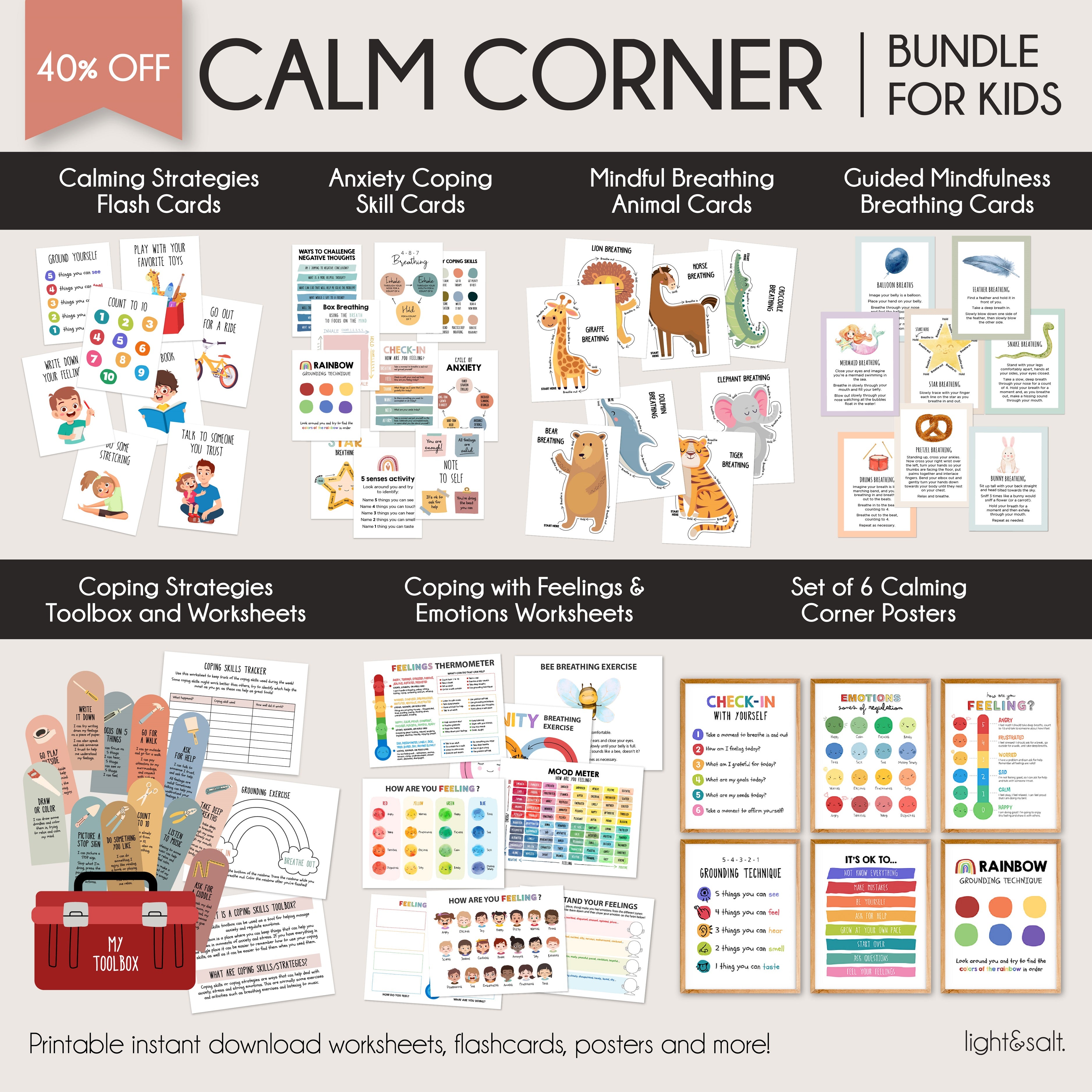 Calming corner kit bundle worksheets and posters – LightandSaltDesign