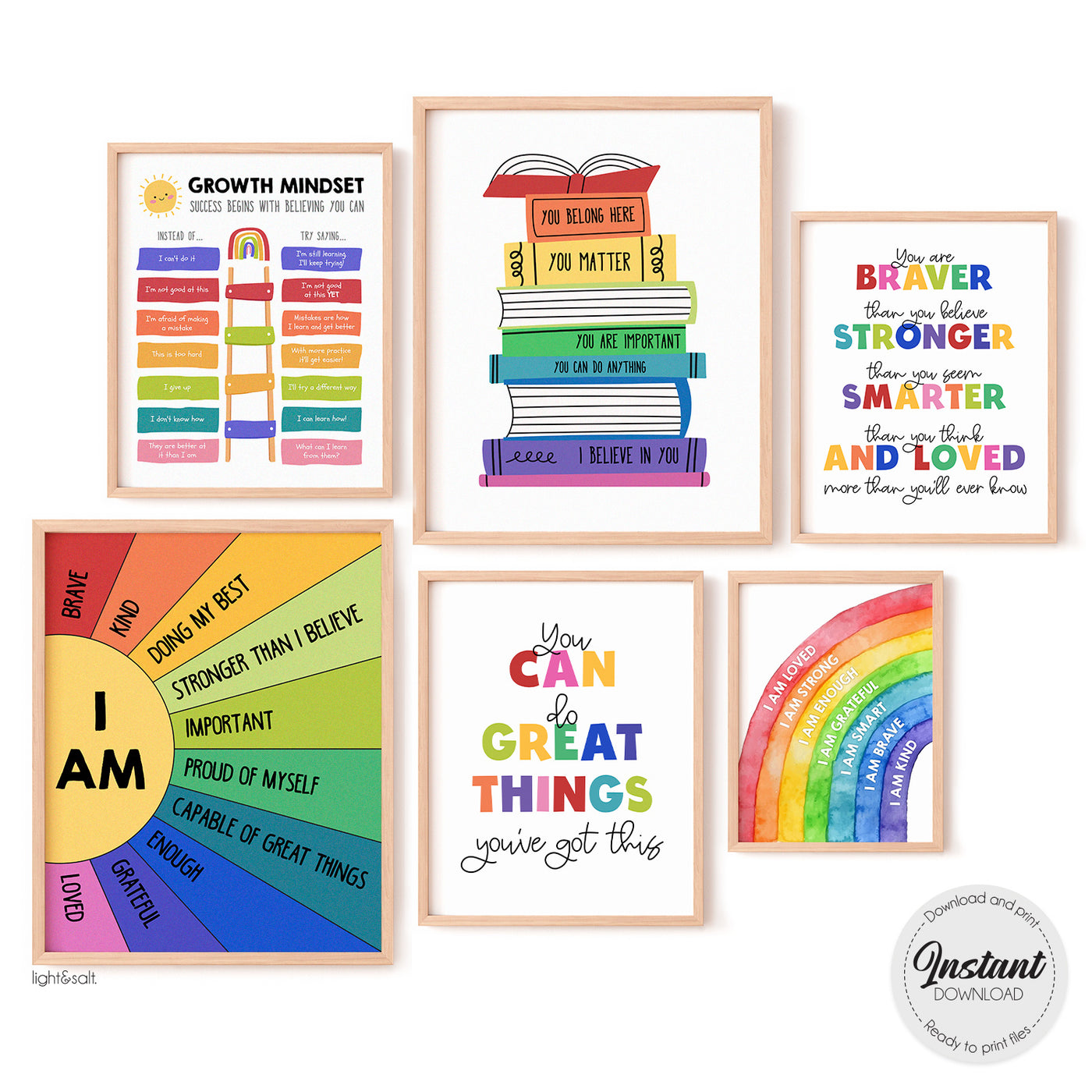 Set of 6 Rainbow affirmations classroom posters