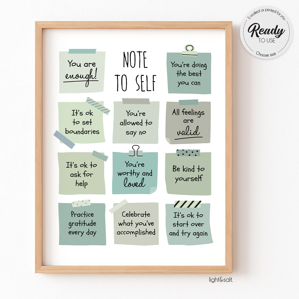 Note to self poster, self love, self care, green version ...