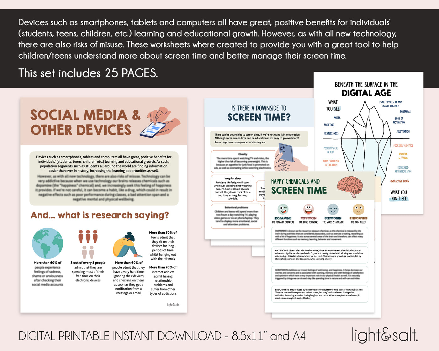 Screen Time Addiction Worksheets LightandSaltDesign Screen time addiction worksheets lightandsaltdesign