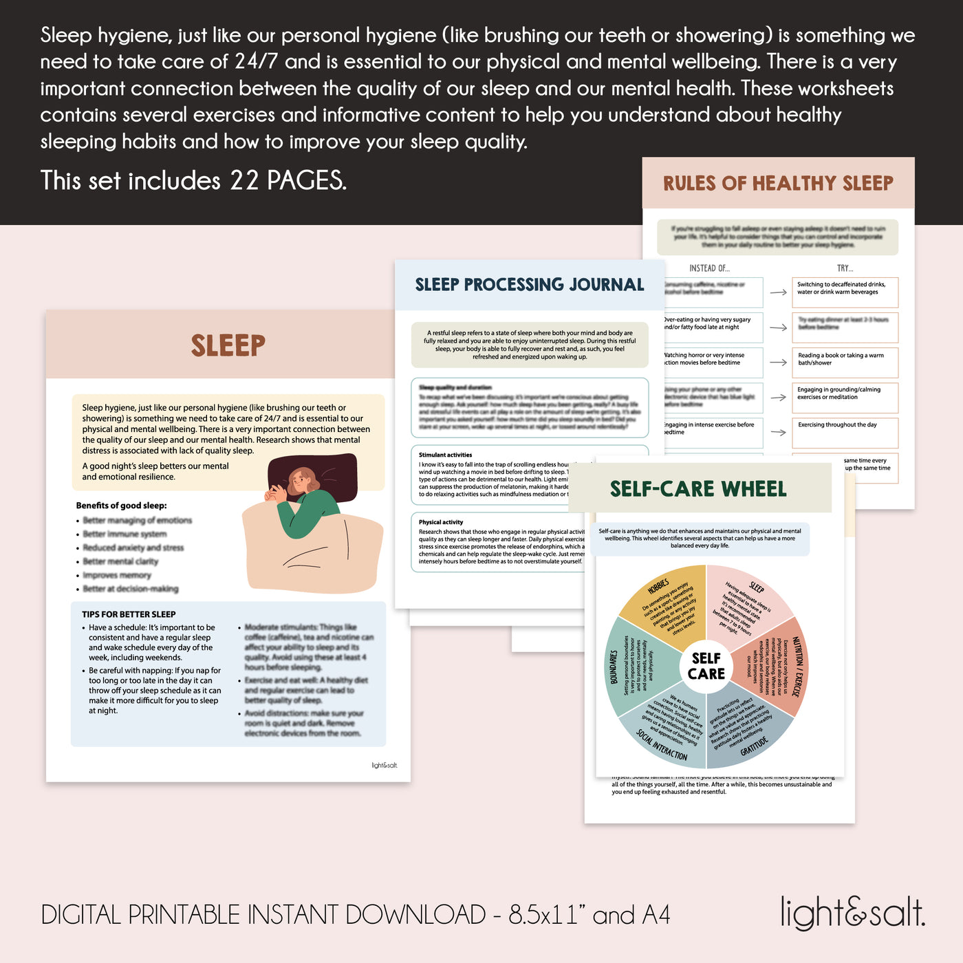 Sleep hygiene worksheets, sleep journal