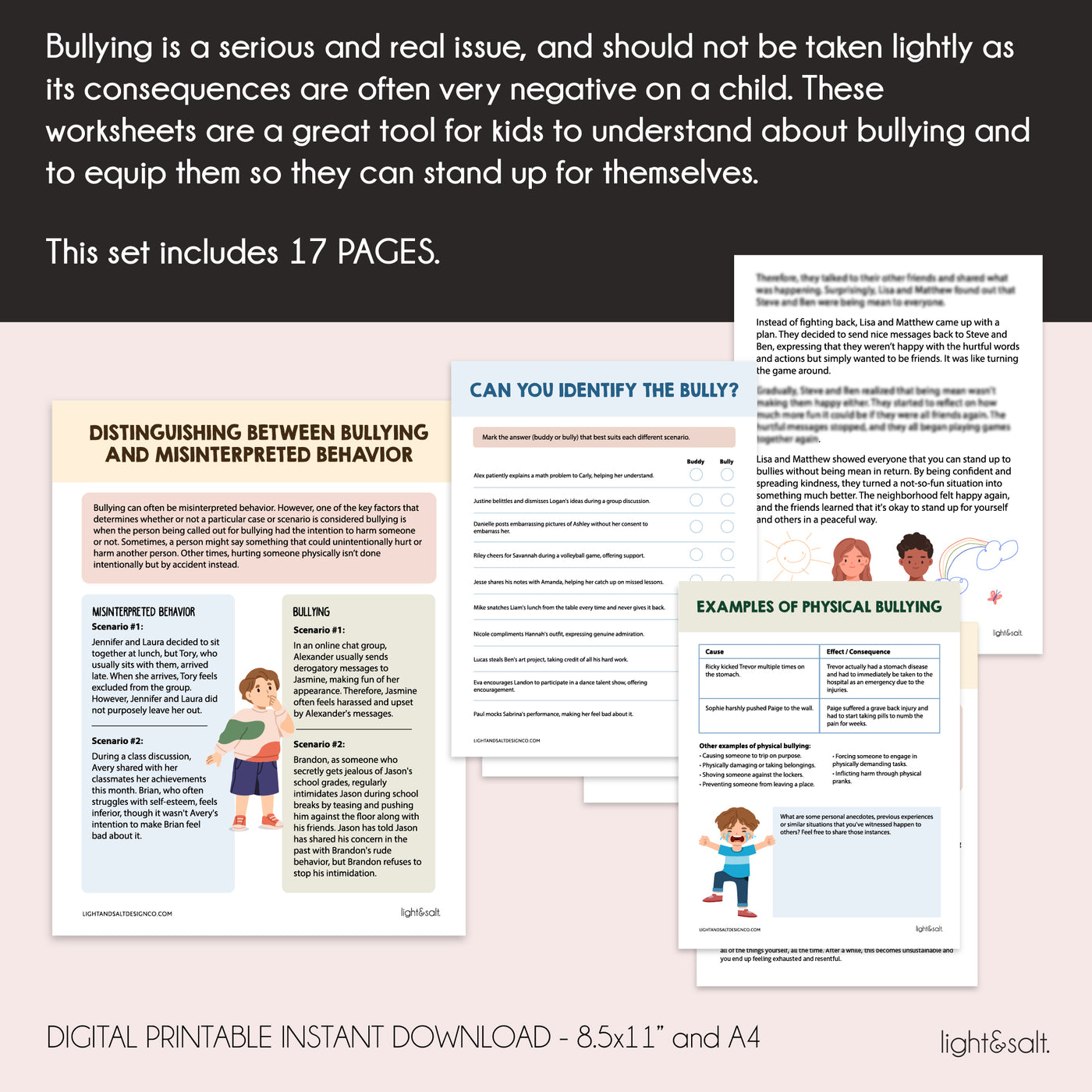 Stand up to bullying worksheets for kids