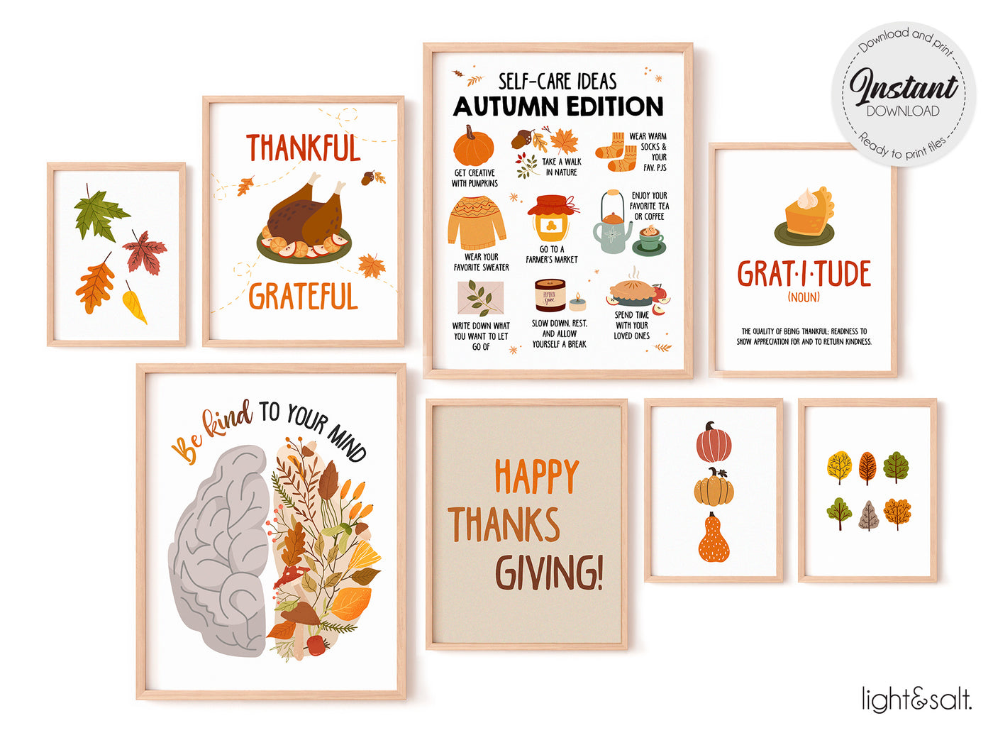 Thanksgiving BUNDLE, Gratitude Tree, poster bundle set of 8