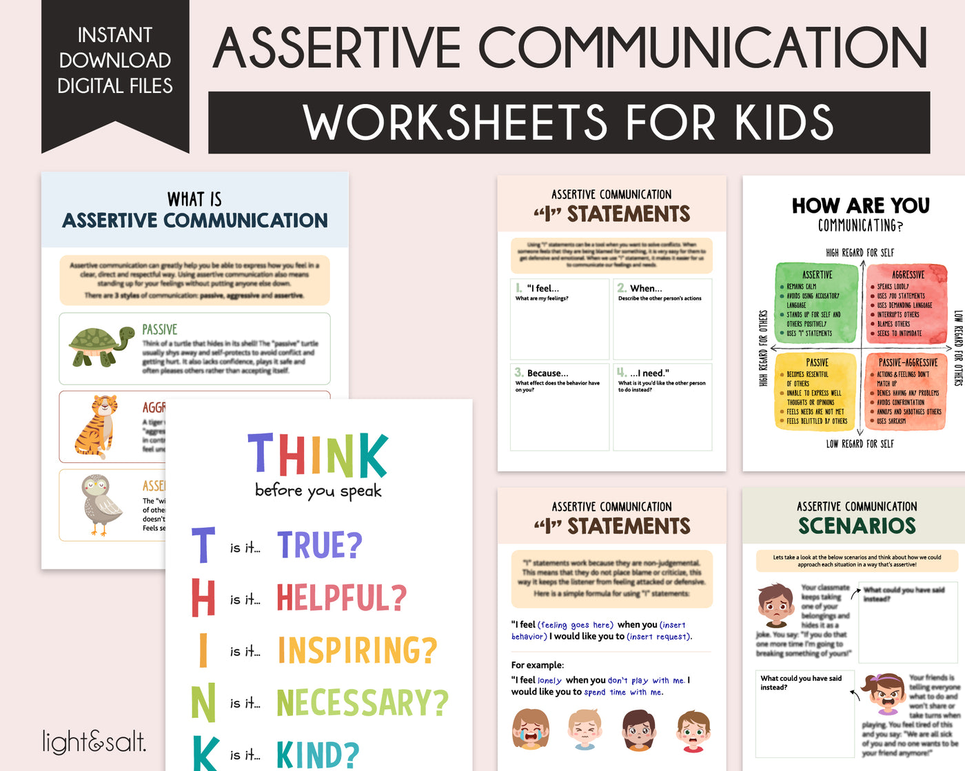 Assertive communication worksheets for kids, communication styles