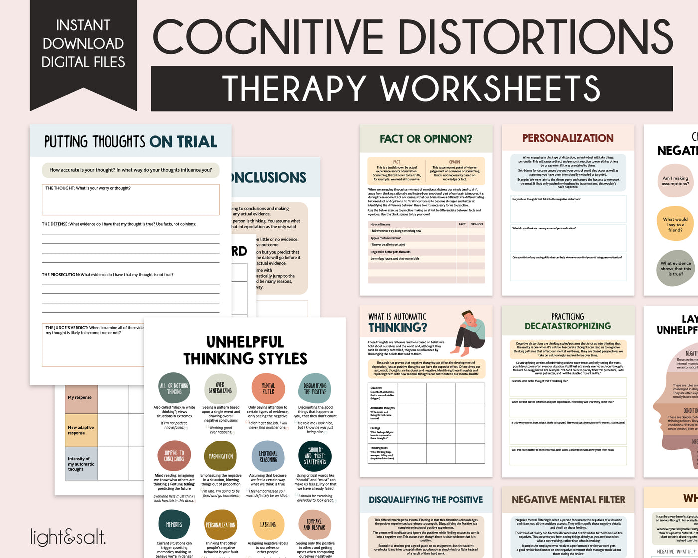 Cognitive distortions worksheets, unhelpful thinking styles