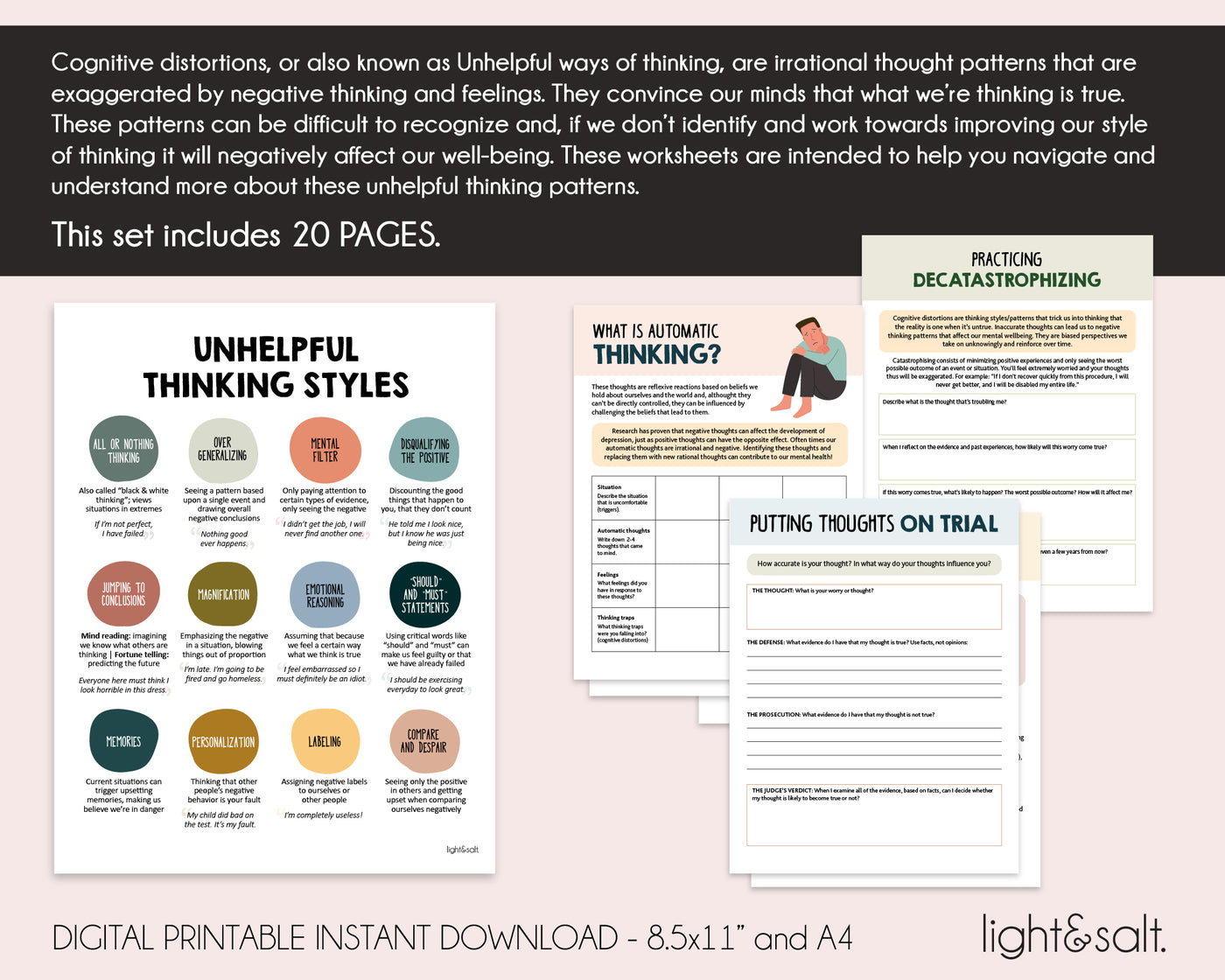 Cognitive distortions worksheets, unhelpful thinking styles