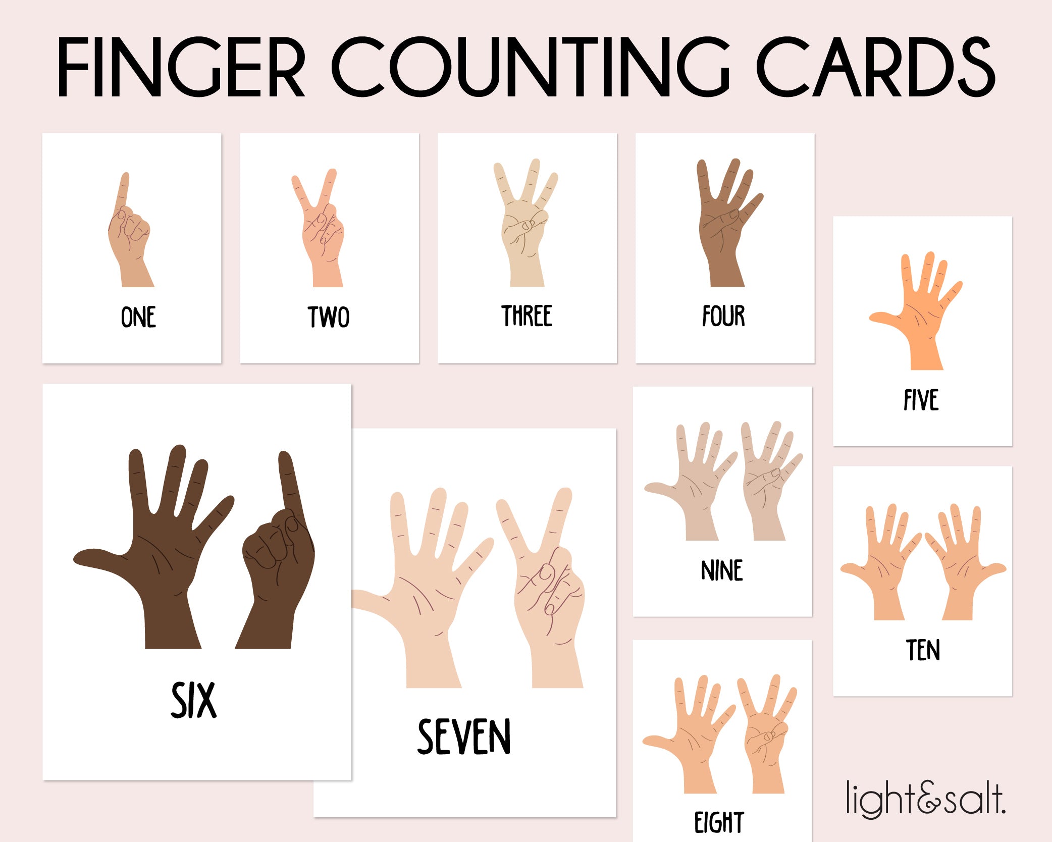 Printable finger counting flash cards, 1 to 10 – LightandSaltDesign