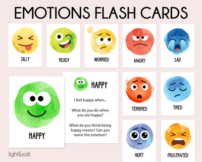 Emotions flash cards (watercolor)