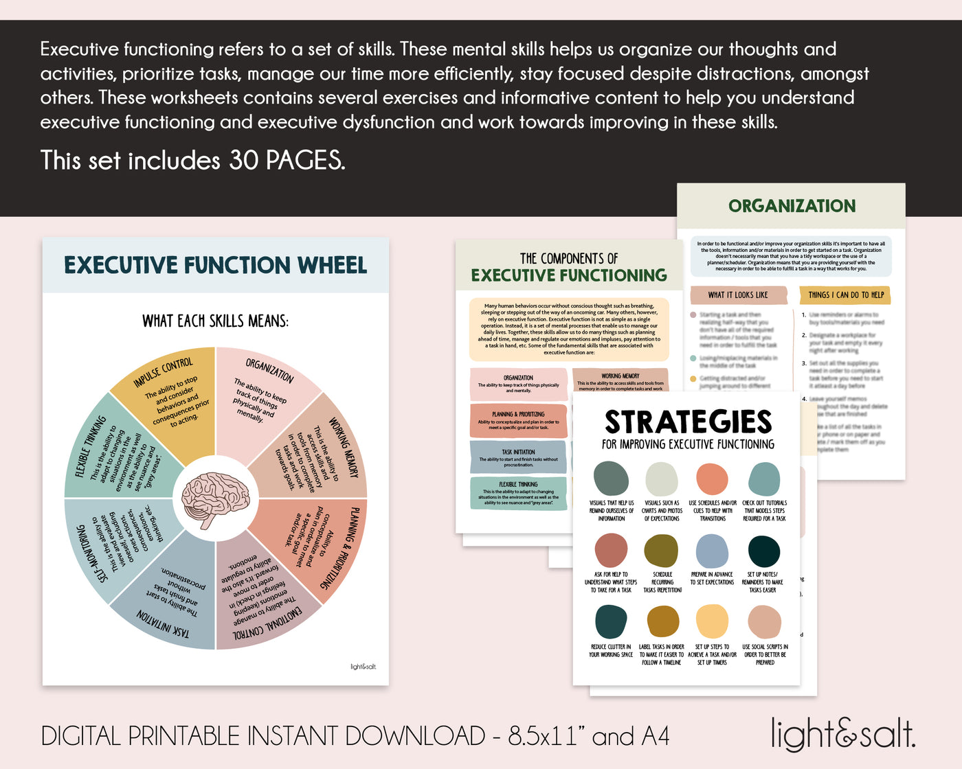 Executive Functioning workbook, ADHD worksheets
