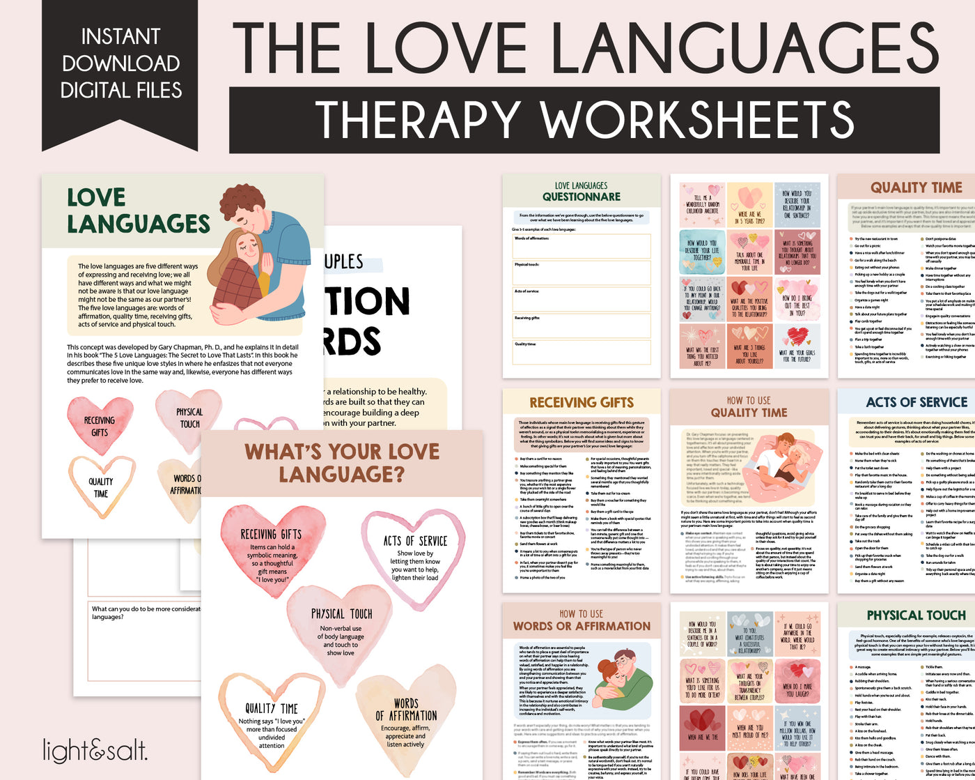 Couples therapy bundle, 50% off (worksheets, quiz, conversation starters and posters)