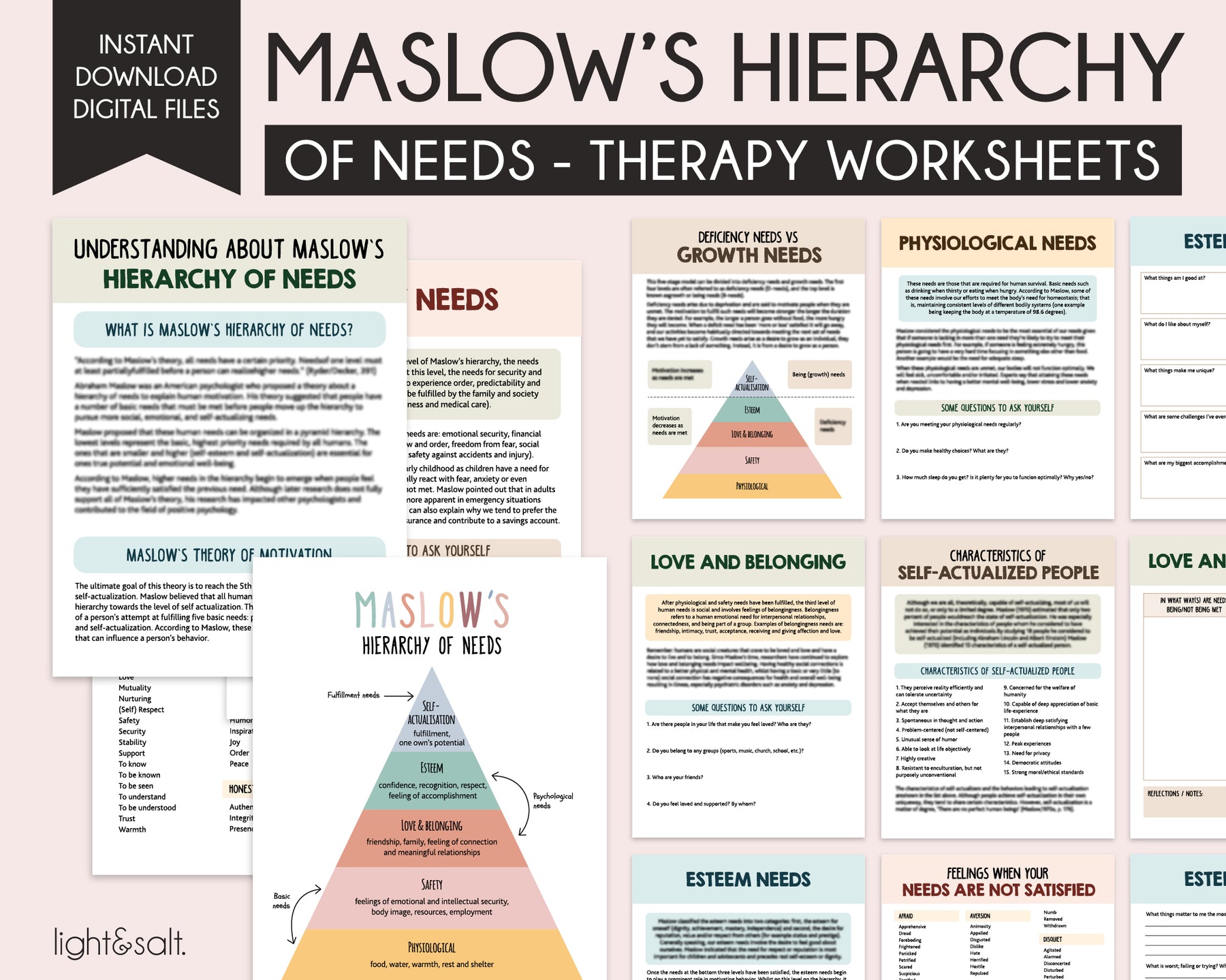Maslow #39 s Hierarchy of needs worksheets LightandSaltDesign