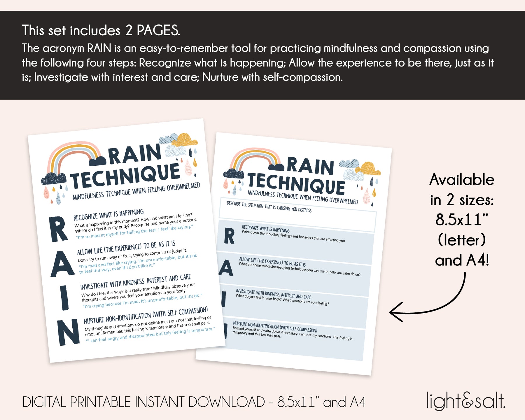 Rain mindfulness technique worksheet LightandSaltDesign