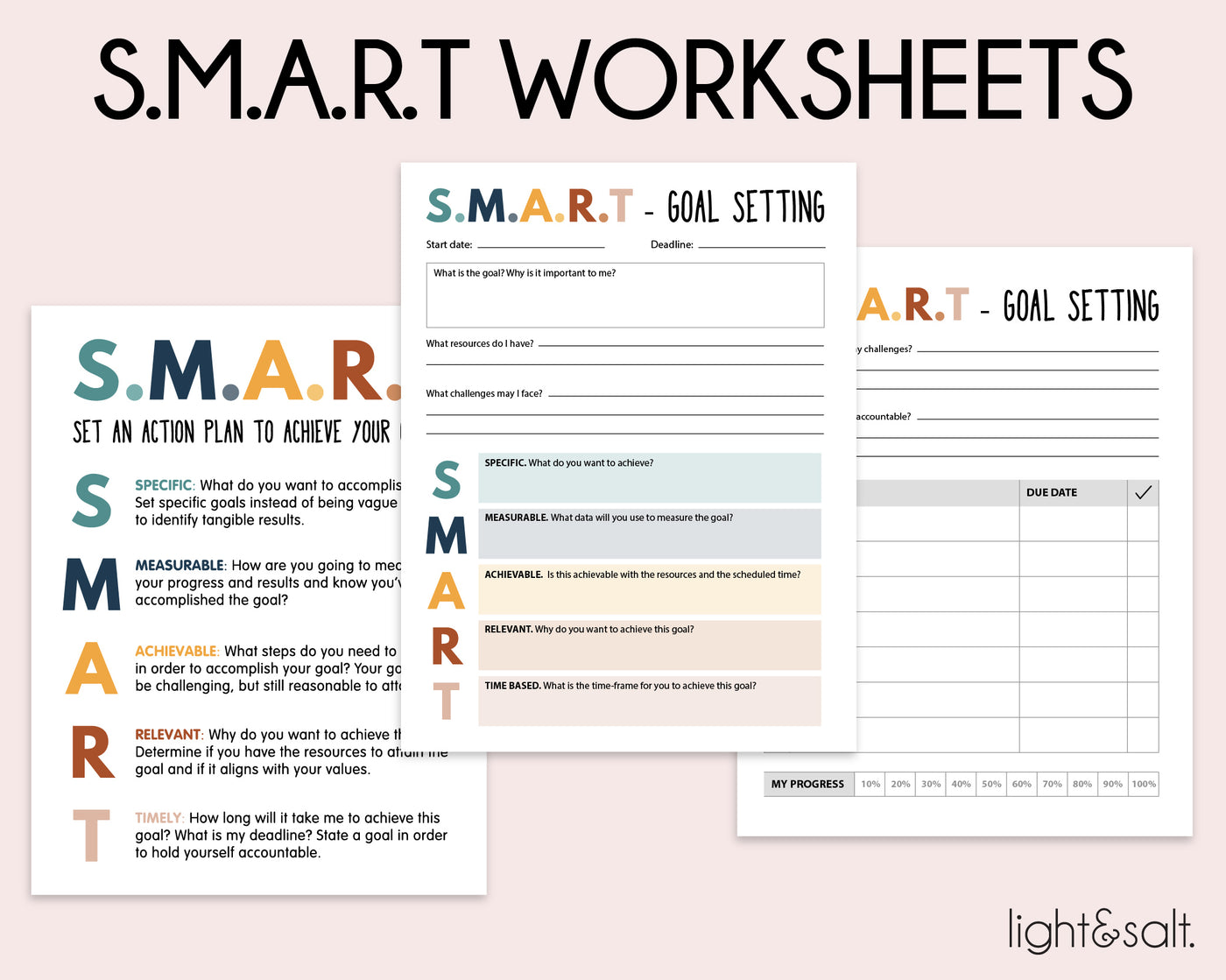 SMART goals template worksheets