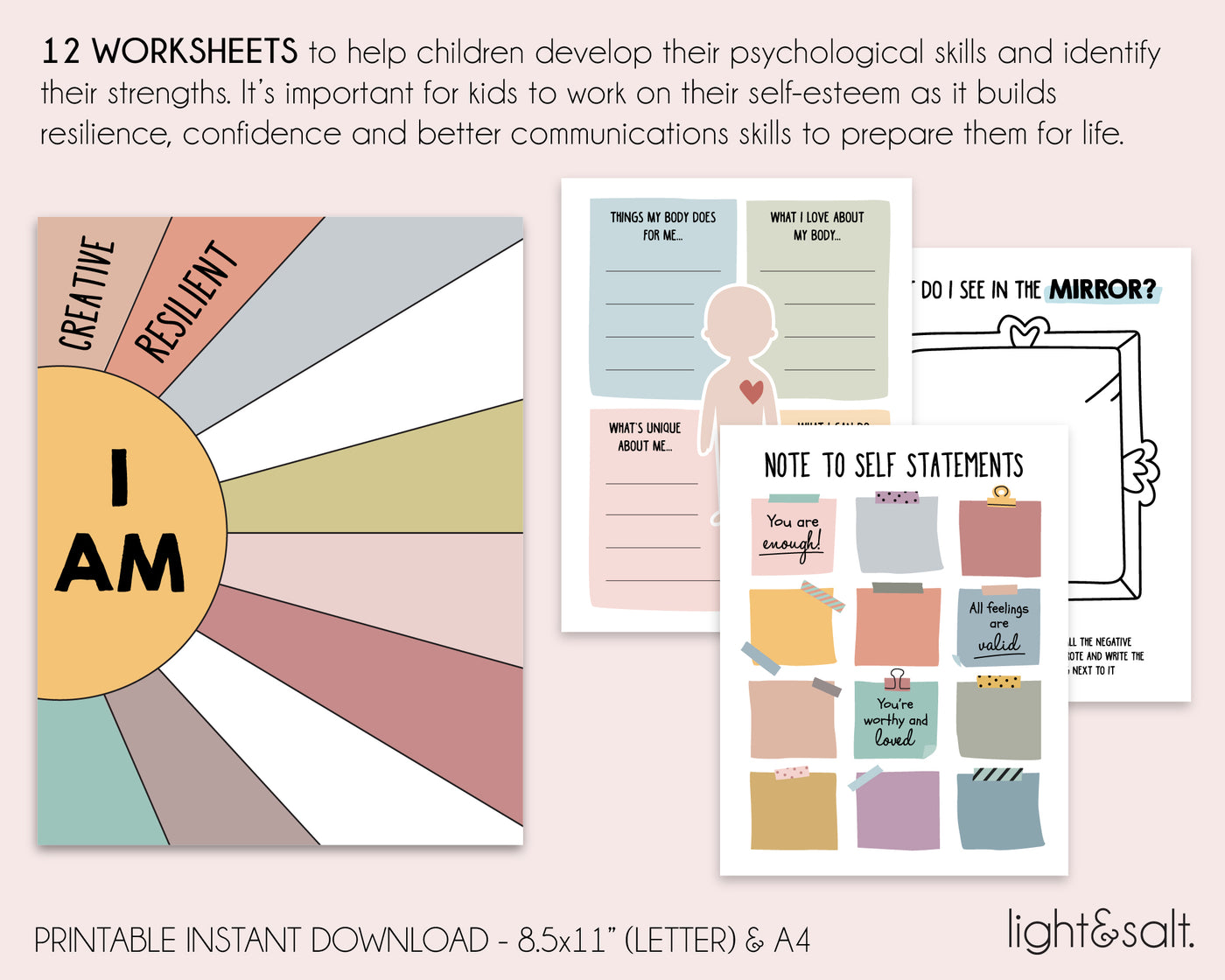 Self esteem worksheets for kids and teens