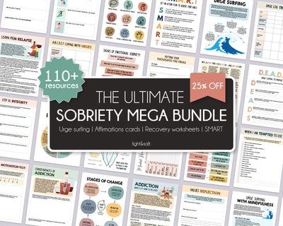 Sobriety mega bundle, addiction and recovery therapy resources