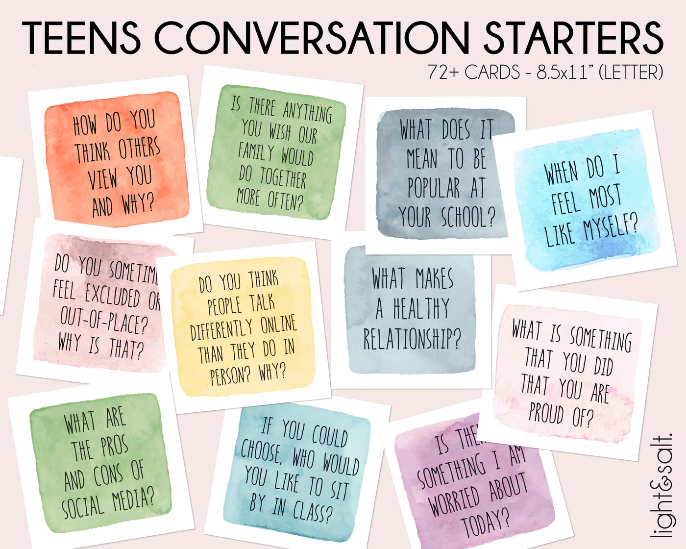 Therapy questions cards for teens, conversation starters