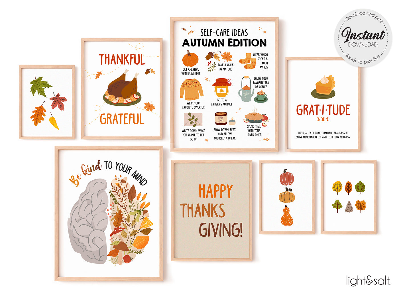 Thanksgiving gallery wall set of 8 prints